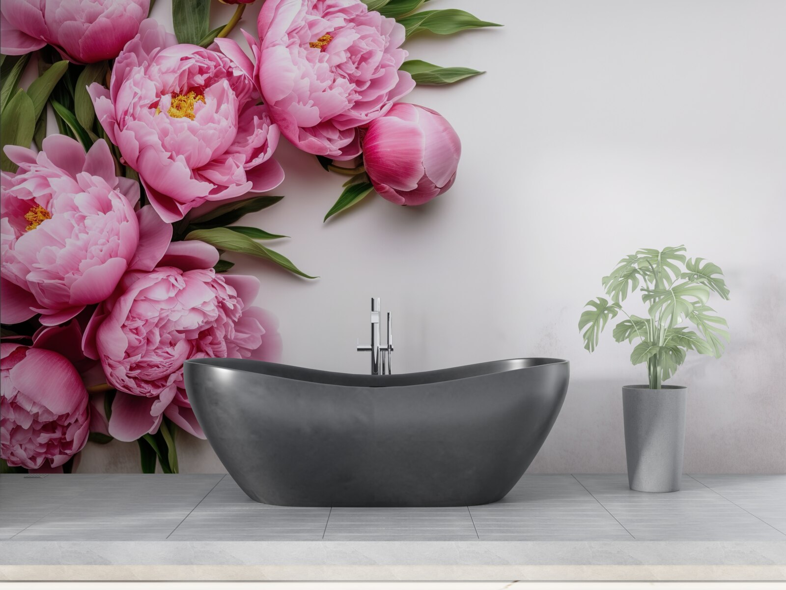 Fototapeten Große Blütenstände rosa Pfingstrosen
