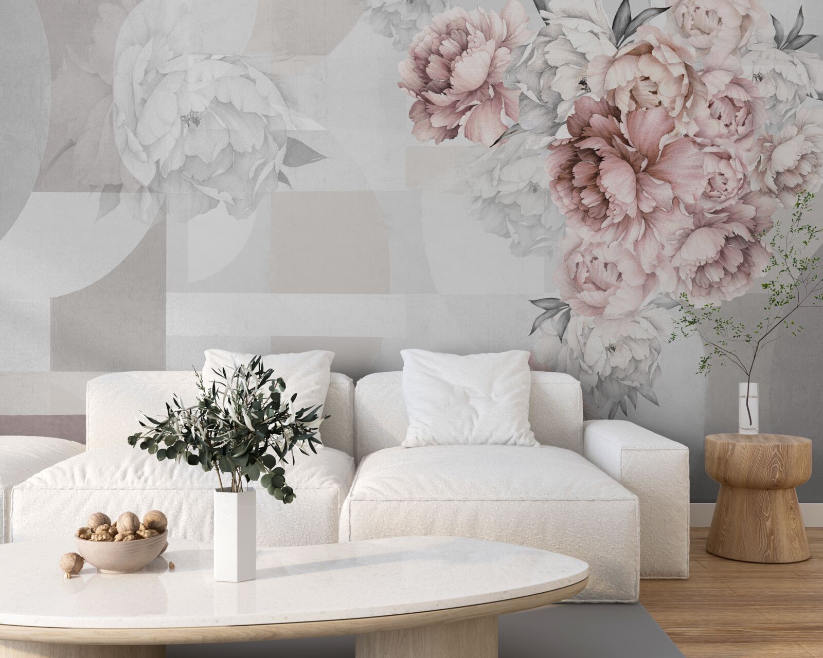 Fototapeten Große Blüten sind auf grauem Hintergrund