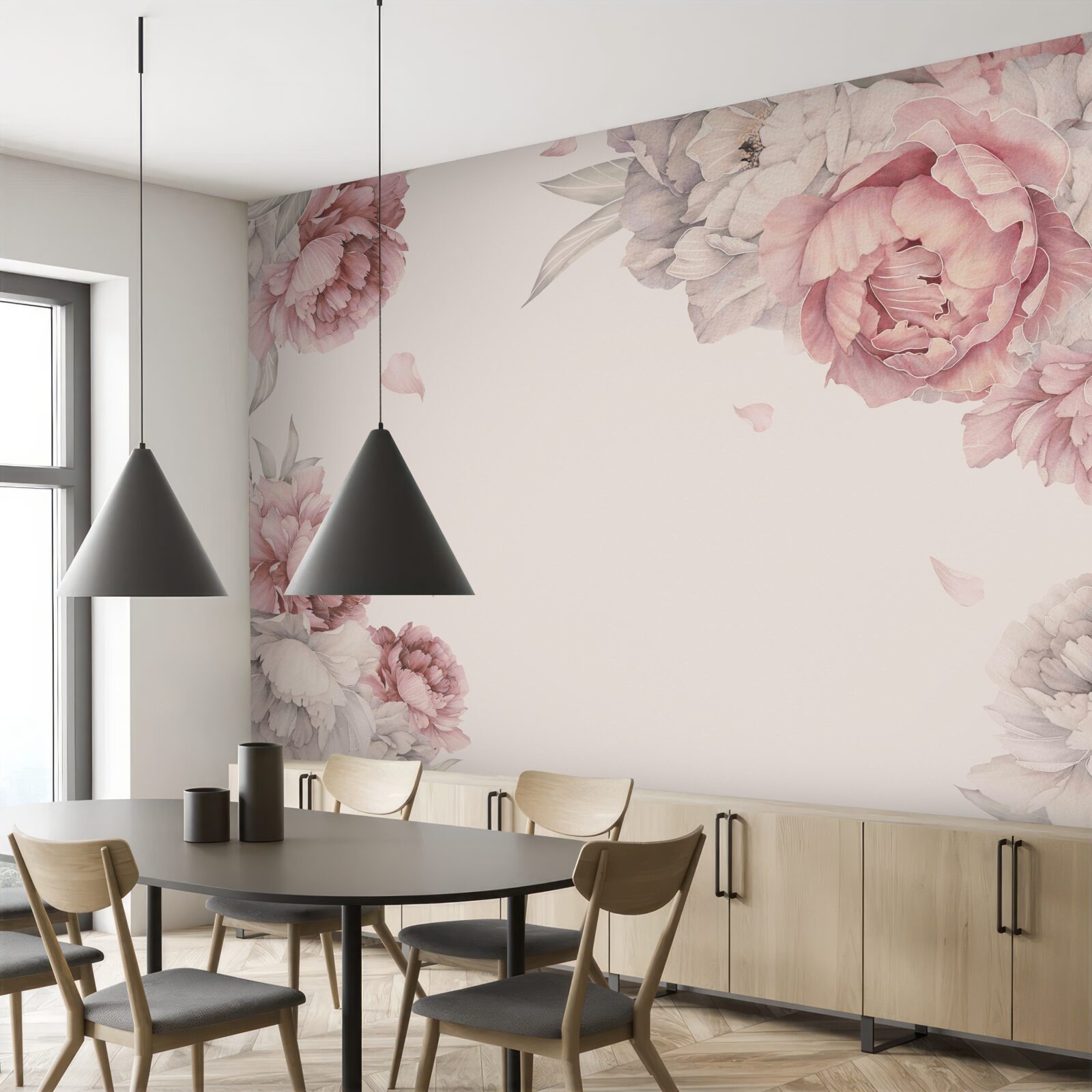 Fototapeten große Zweige rosa Pfingstrosen
