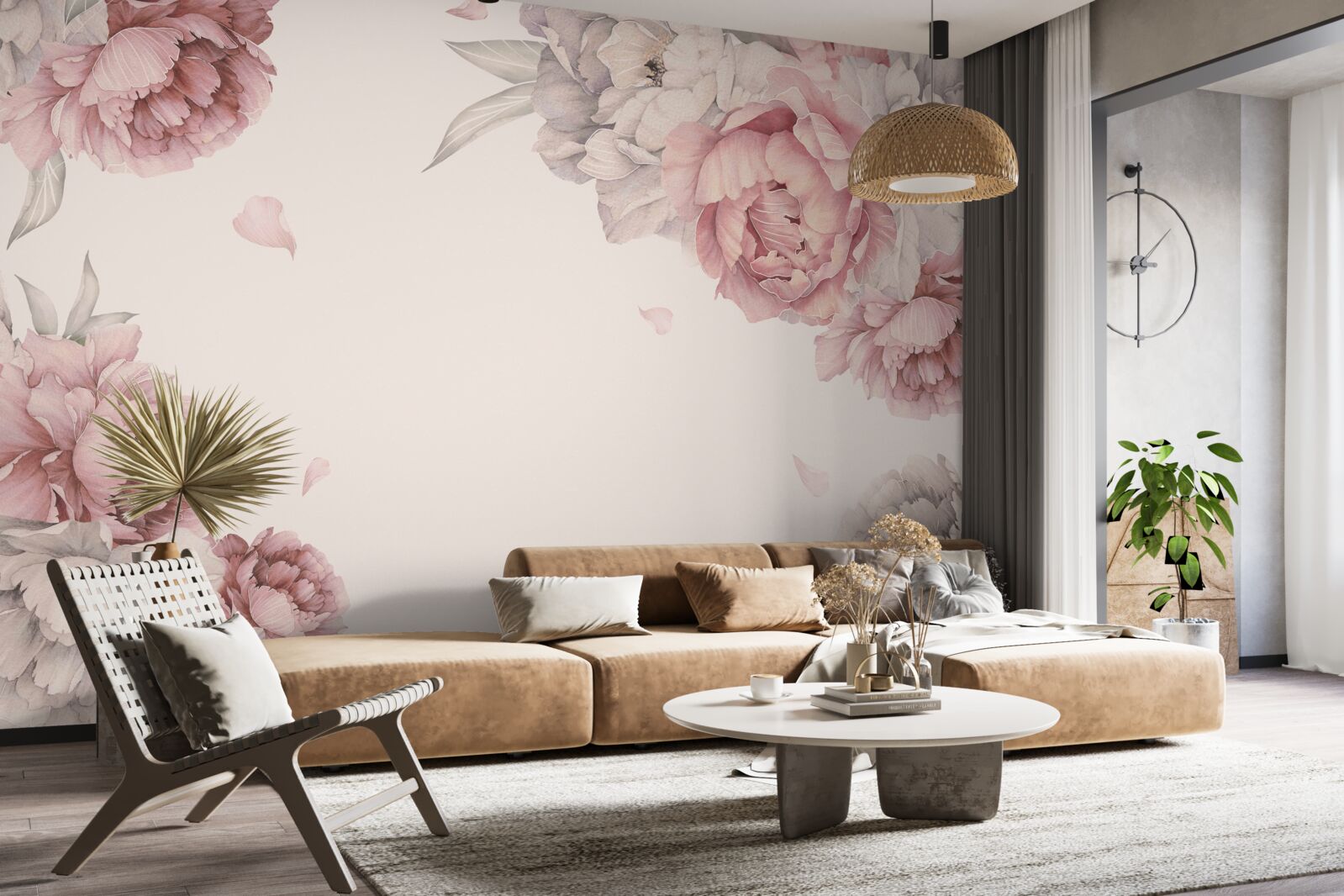 Fototapeten große Zweige rosa Pfingstrosen