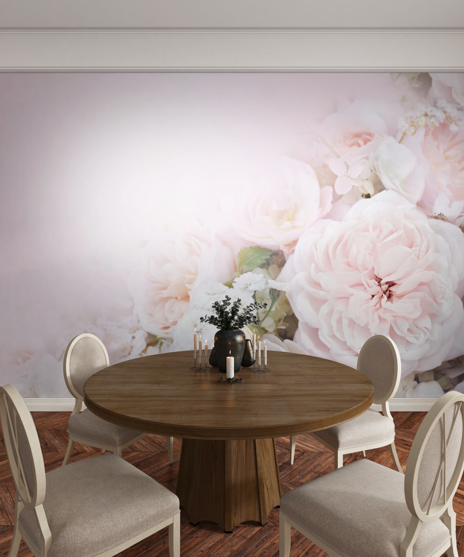 Fototapeten Der helle Hintergrund ist mit zarten Blumen dekoriert