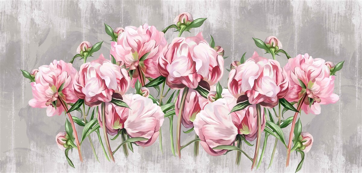 Fototapeten Regenzeit und rosa Pfingstrosen