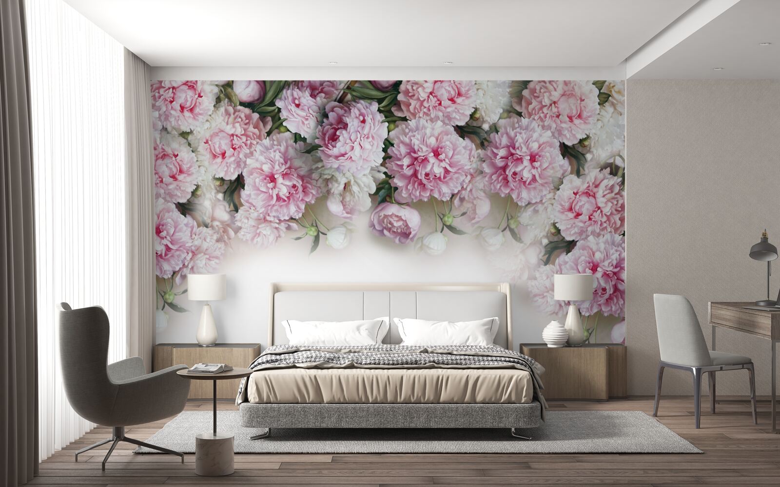 Fototapeten Blumen mit einer weißen und rosa Farbe, fallende Kaskade