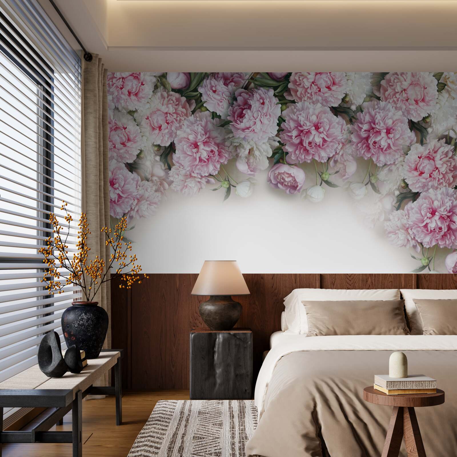 Fototapeten Blumen mit einer weißen und rosa Farbe, fallende Kaskade