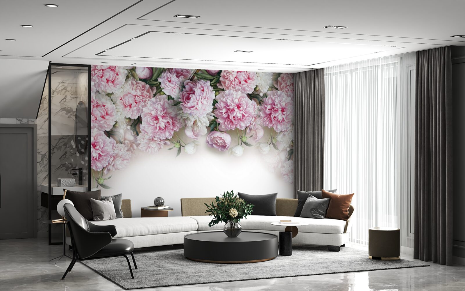 Fototapeten Blumen mit einer weißen und rosa Farbe, fallende Kaskade