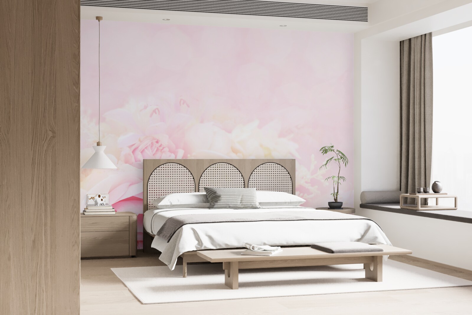 Fototapeten Eine Reihe von Pfingstrosen in einem rosa Ton