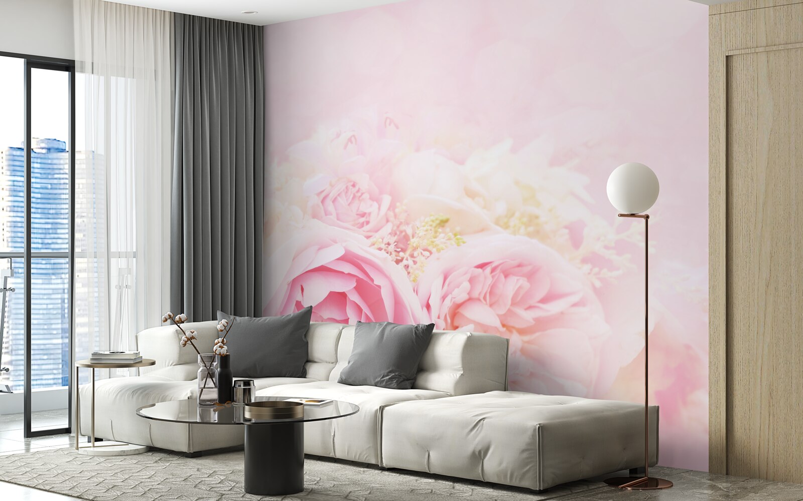 Fototapeten Eine Reihe von Pfingstrosen in einem rosa Ton
