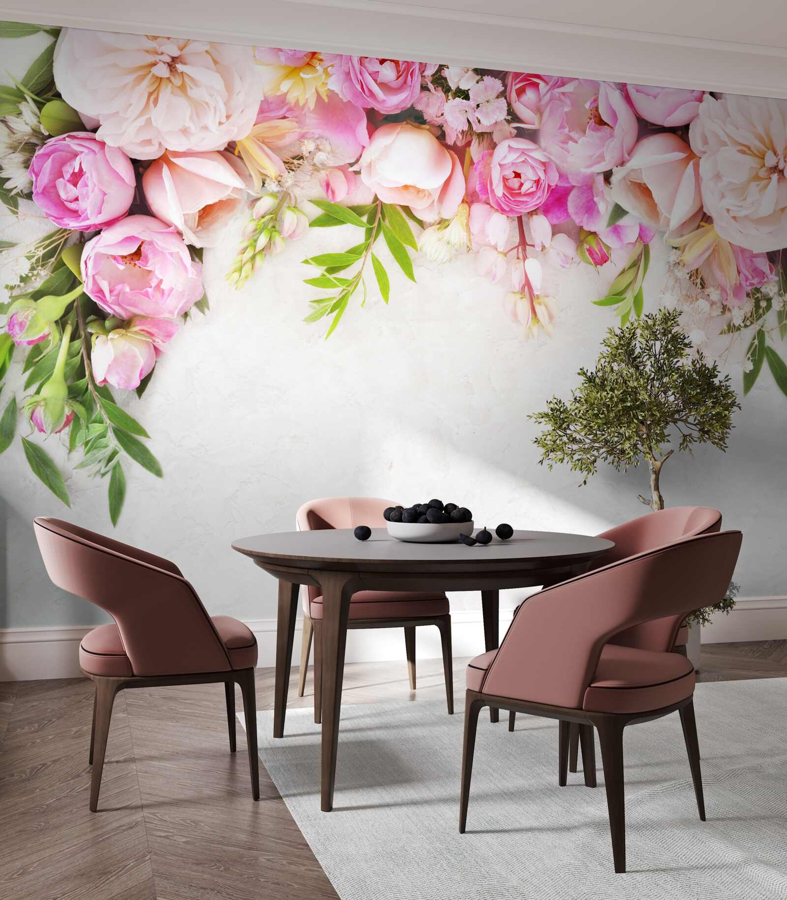 Fototapeten Zweig mit weißen und rosa Blumen