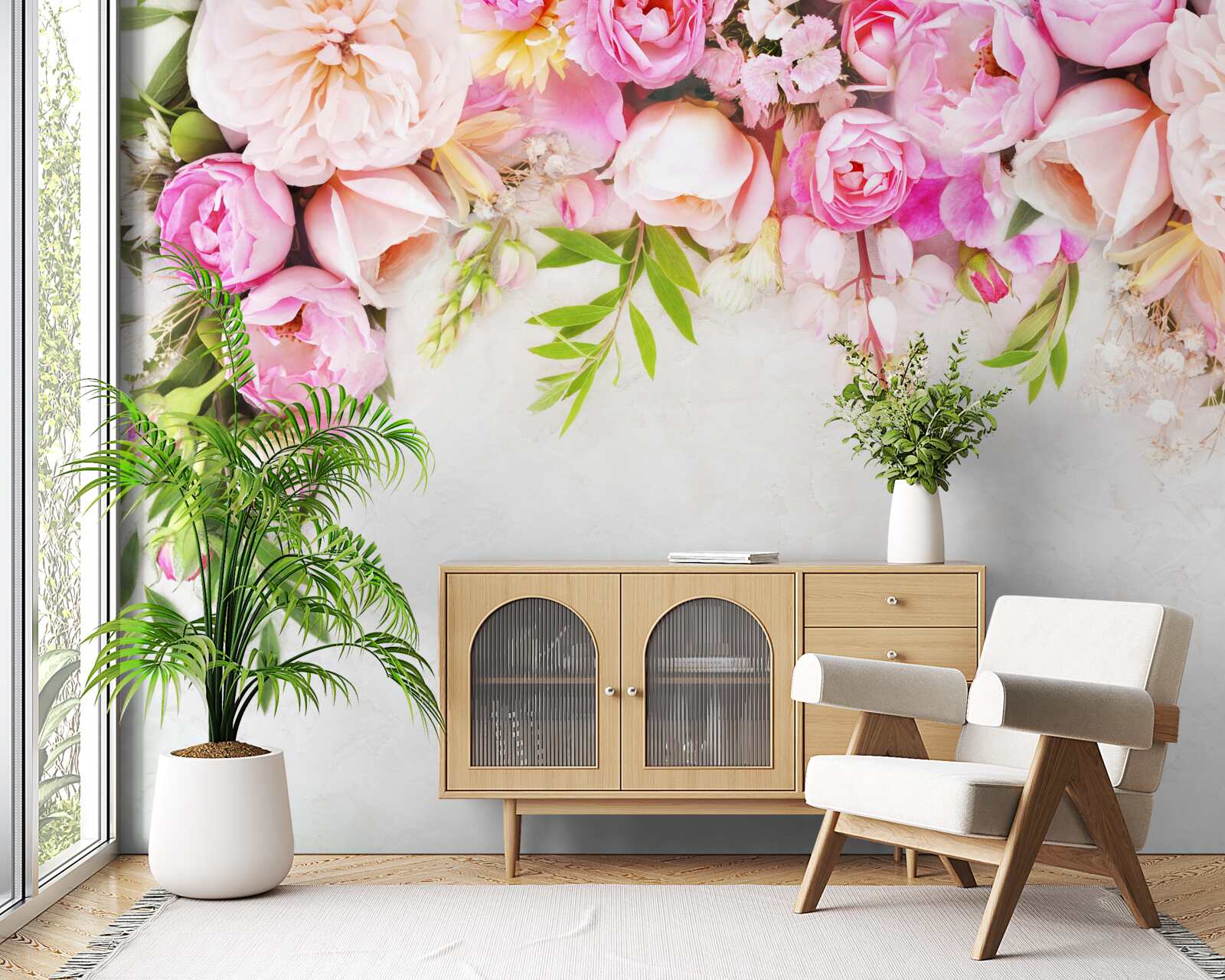 Fototapeten Zweig mit weißen und rosa Blumen