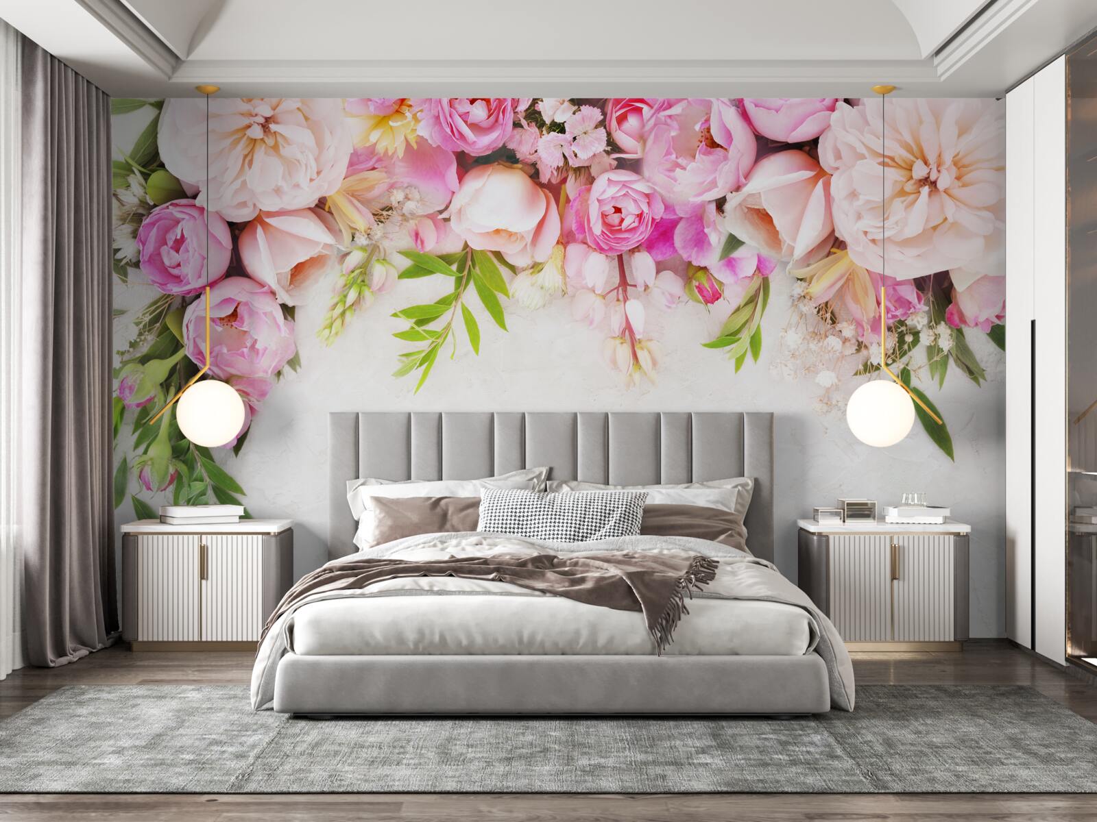 Fototapeten Zweig mit weißen und rosa Blumen