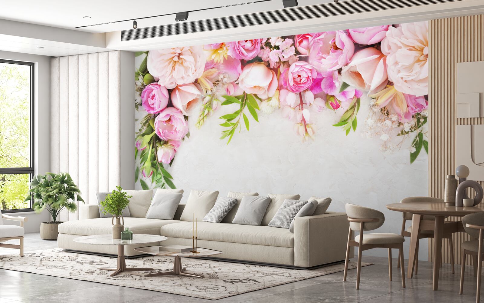 Fototapeten Zweig mit weißen und rosa Blumen