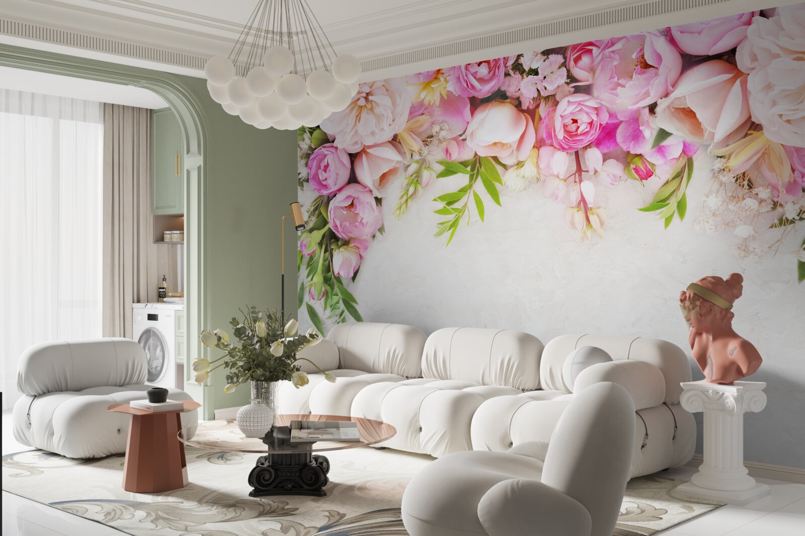 Fototapeten Zweig mit weißen und rosa Blumen