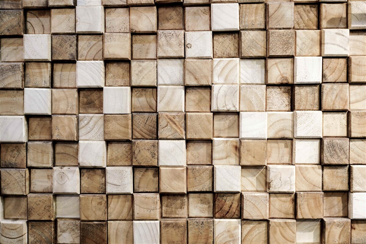 Fototapeten volumetrische quadratische Konstruktionen aus weißem Holz