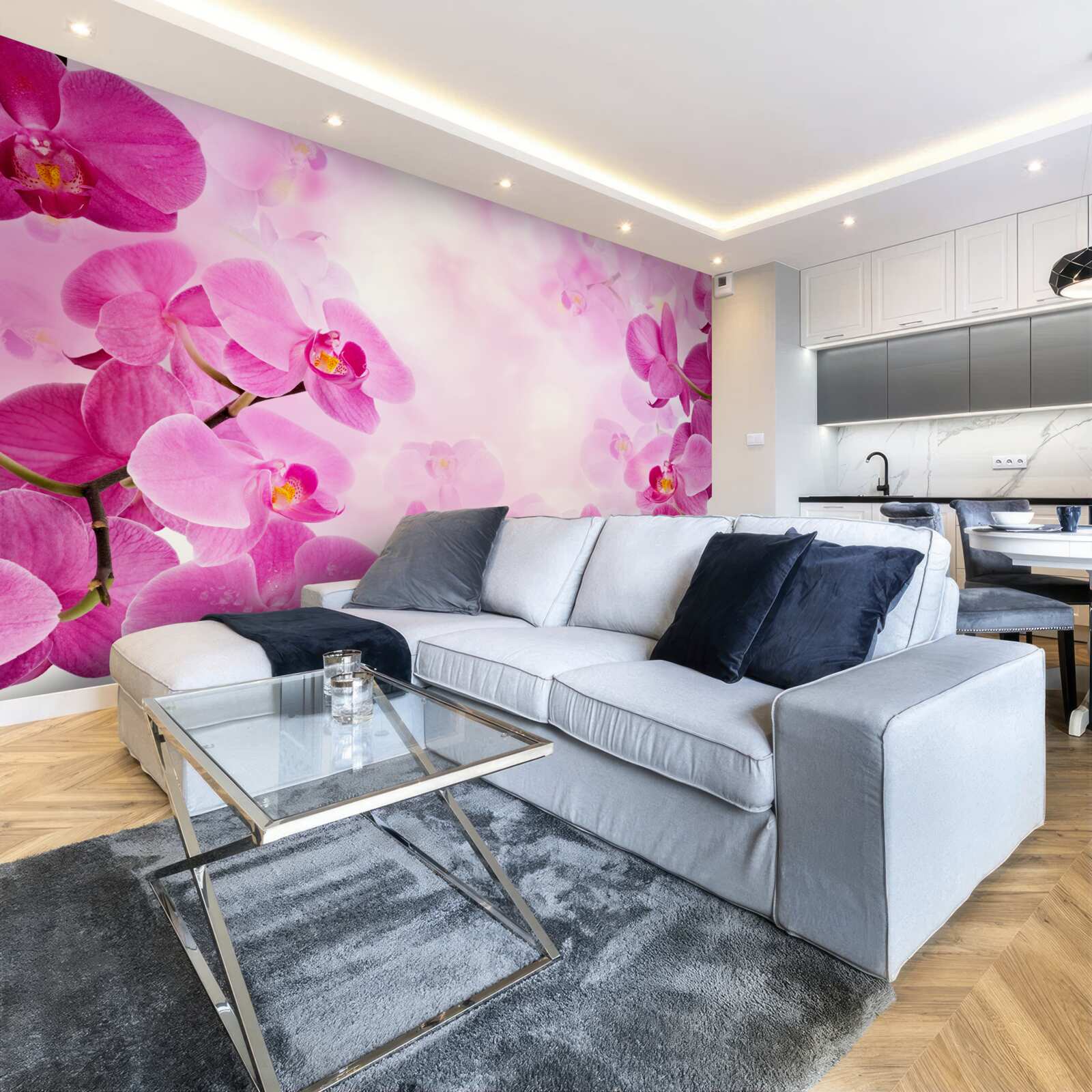 Fototapeten Die Knospen der lila Orchidee sind groß
