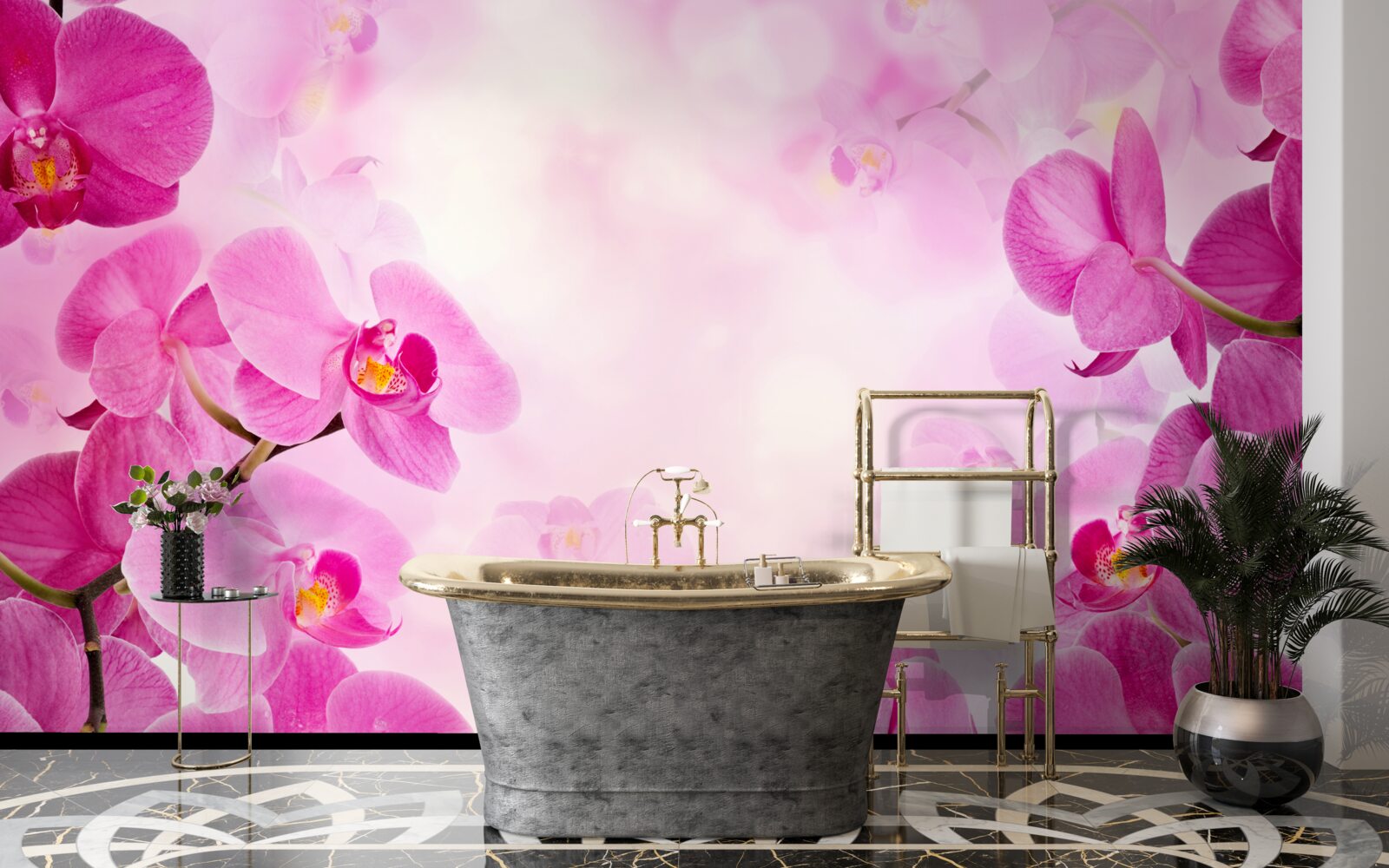 Fototapeten Die Knospen der lila Orchidee sind groß