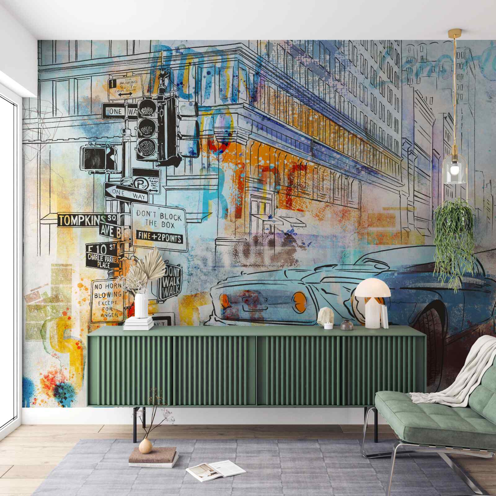 Fototapeten Skizzen von Autos und Stadtstraßen