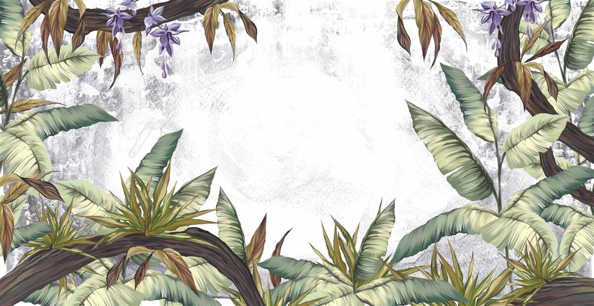Fototapeten Die Blätter der tropischen Flora sind grün