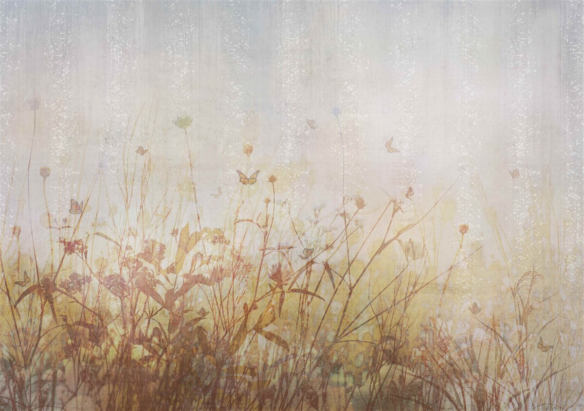Fototapeten Herbstfeld mit Wieseblüten gepunktet