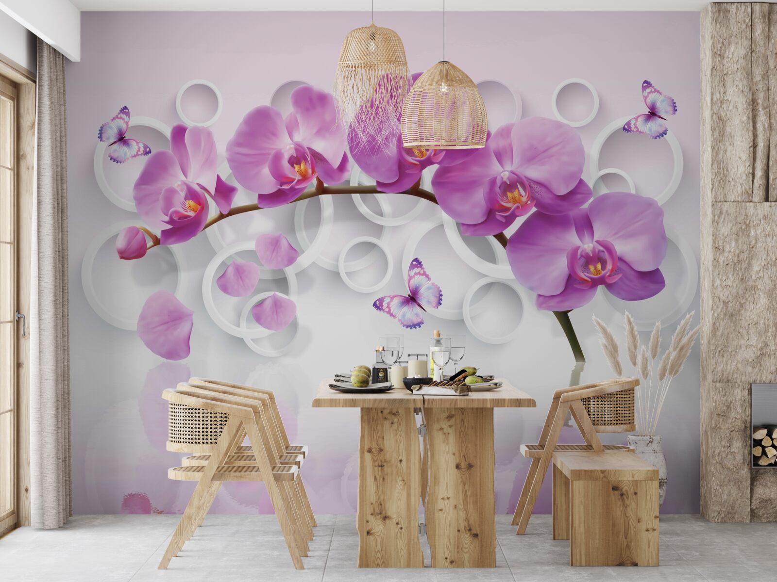 Fototapeten Ein Kofferraum einer großen Orchidee mit Blumen dekoriert