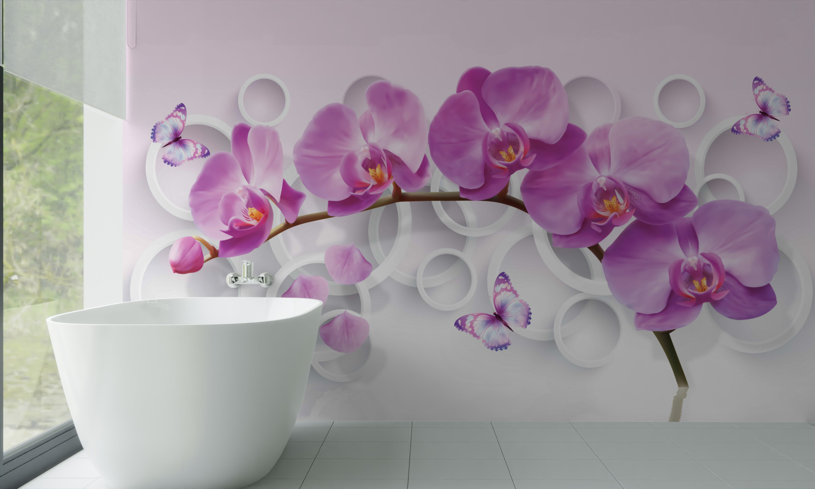Fototapeten Ein Kofferraum einer großen Orchidee mit Blumen dekoriert