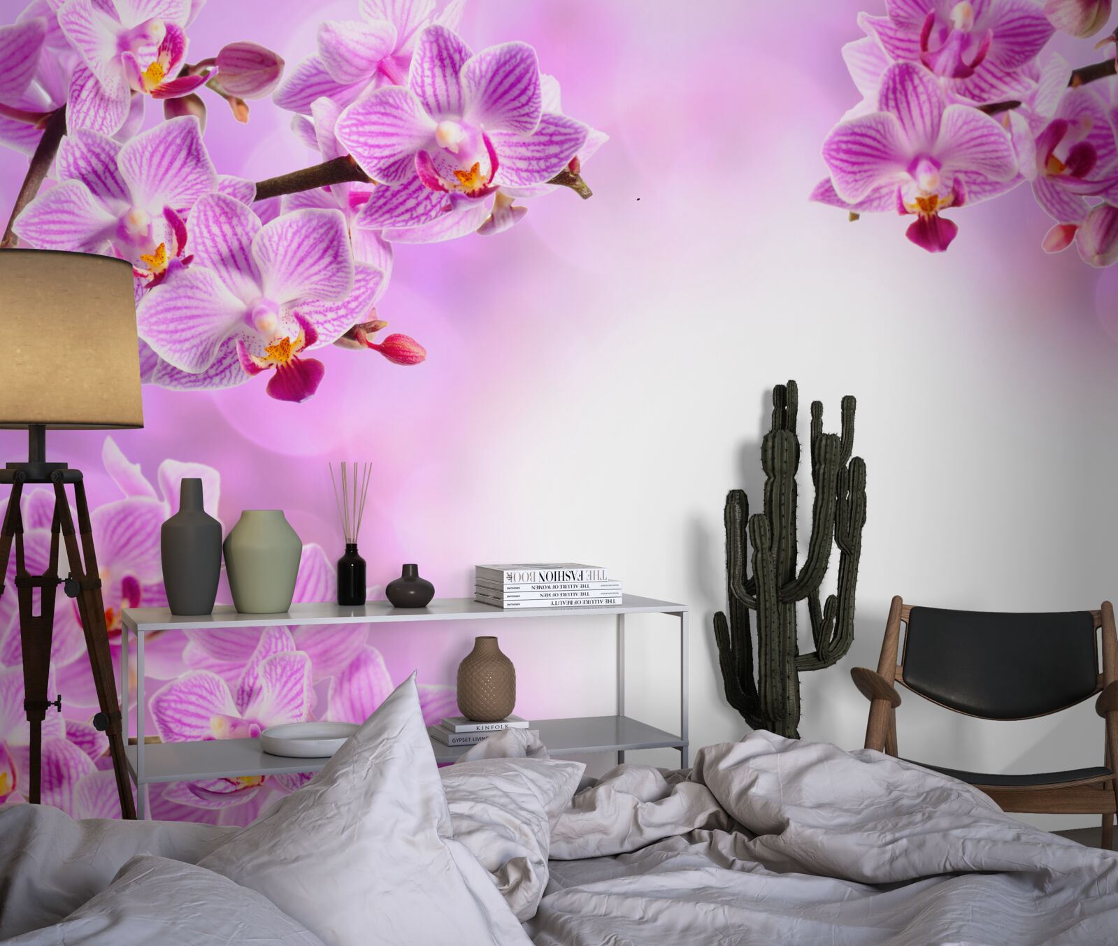 Fototapeten Lila Orchideenzweige mit Blumen bedeckt