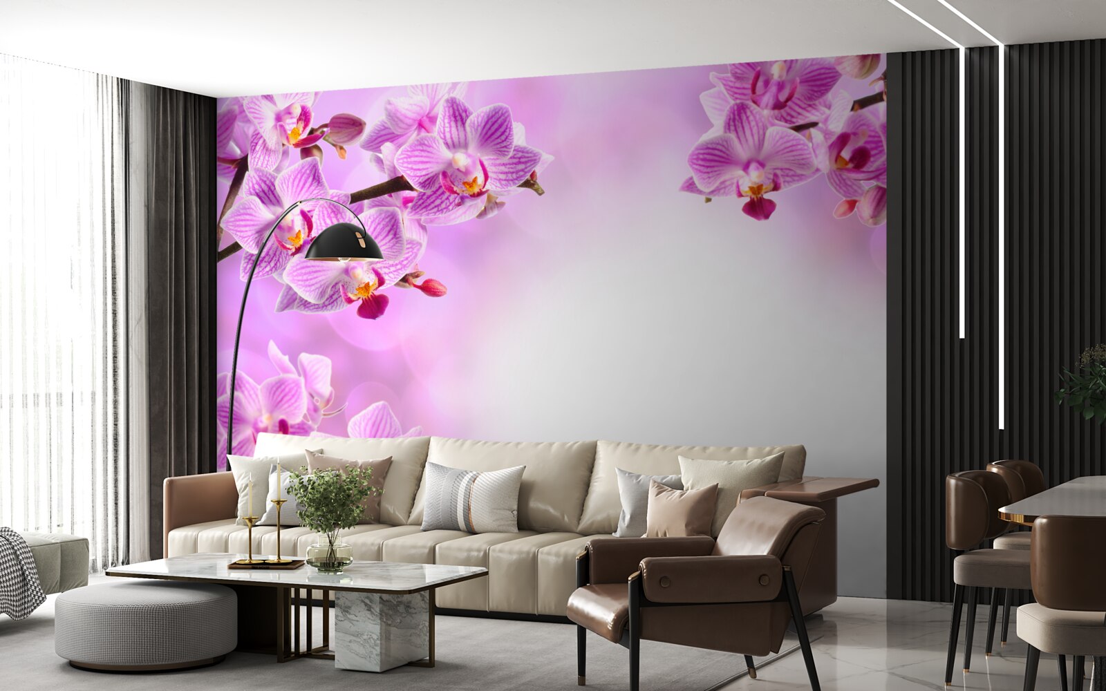 Fototapeten Lila Orchideenzweige mit Blumen bedeckt