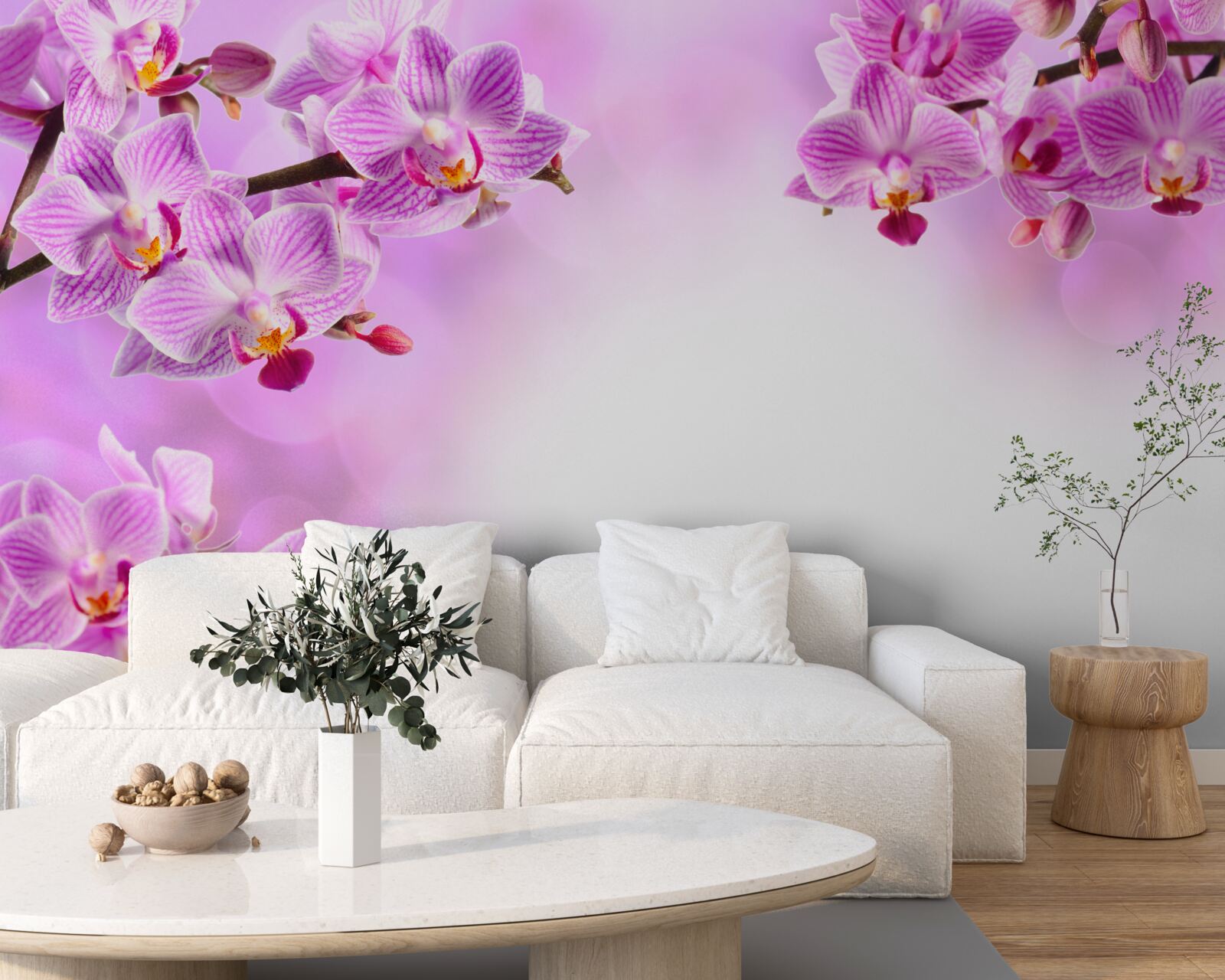 Fototapeten Lila Orchideenzweige mit Blumen bedeckt