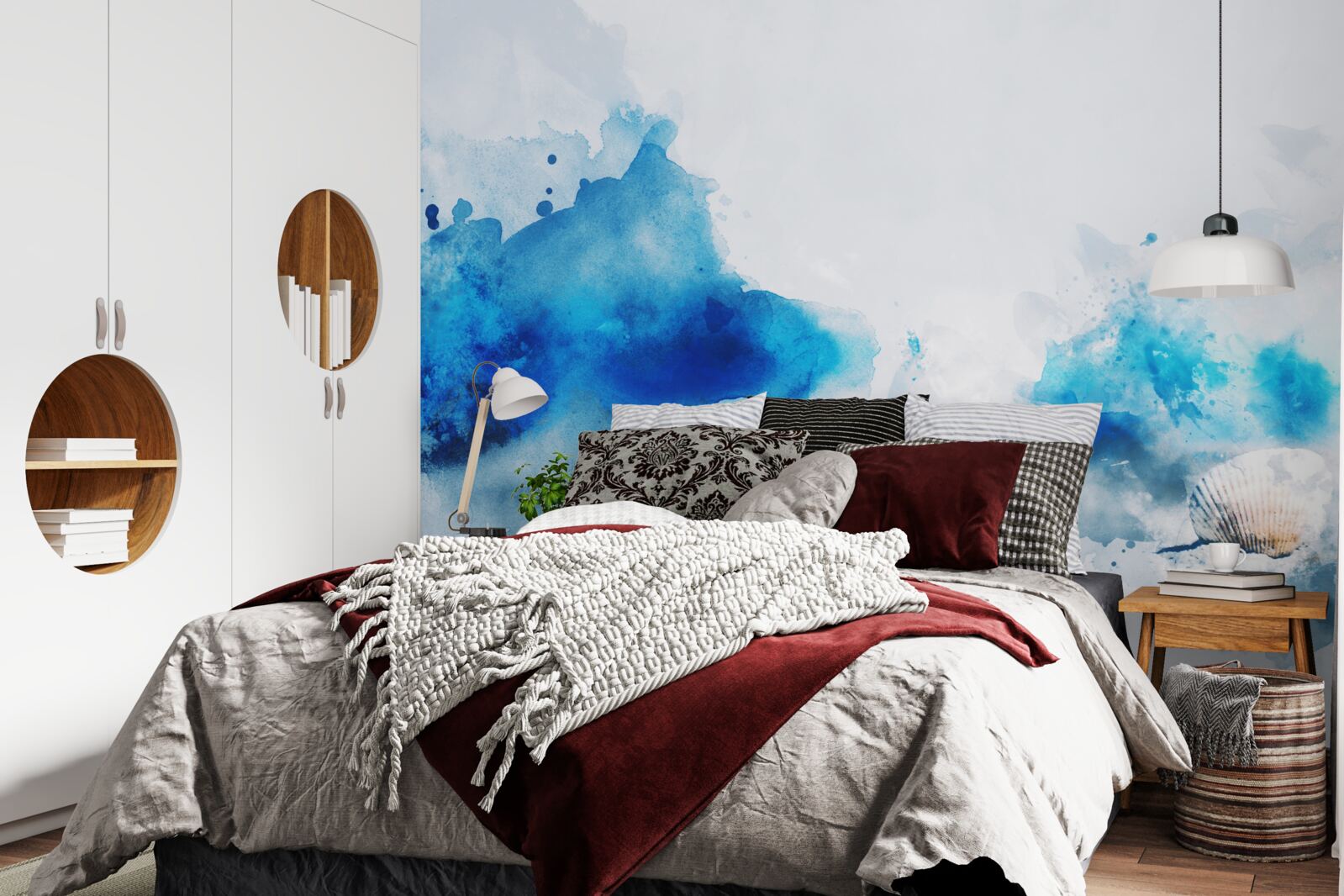 Fototapeten Hellblauer Fleck auf leichter Leinwand