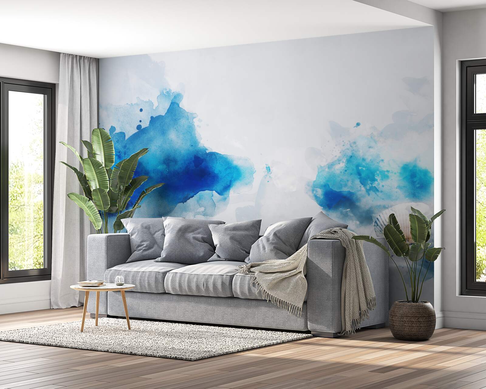 Fototapeten Hellblauer Fleck auf leichter Leinwand
