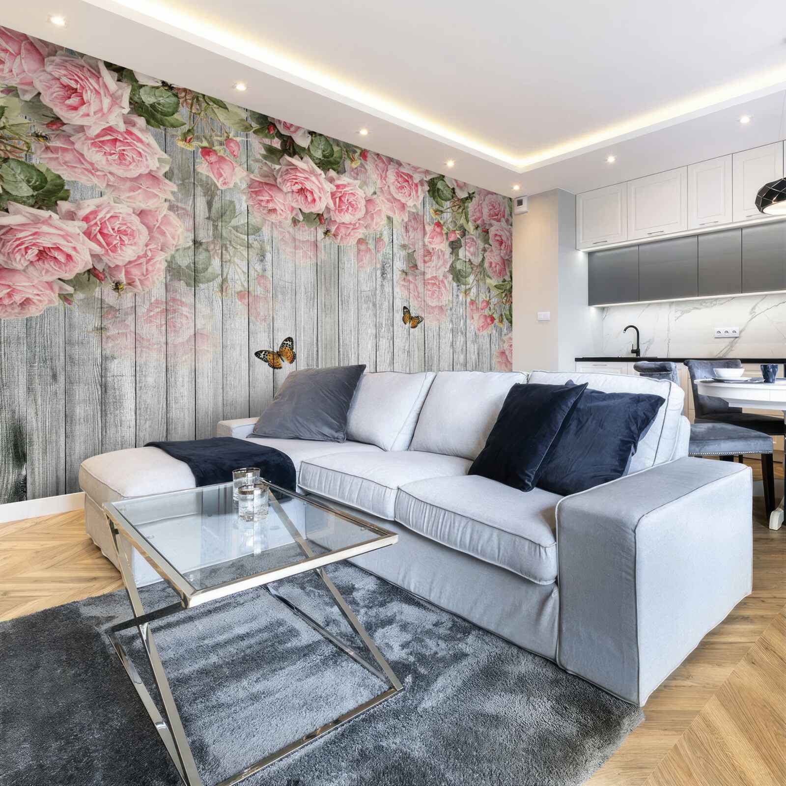 Fototapeten üppige rosa Rosen hängen