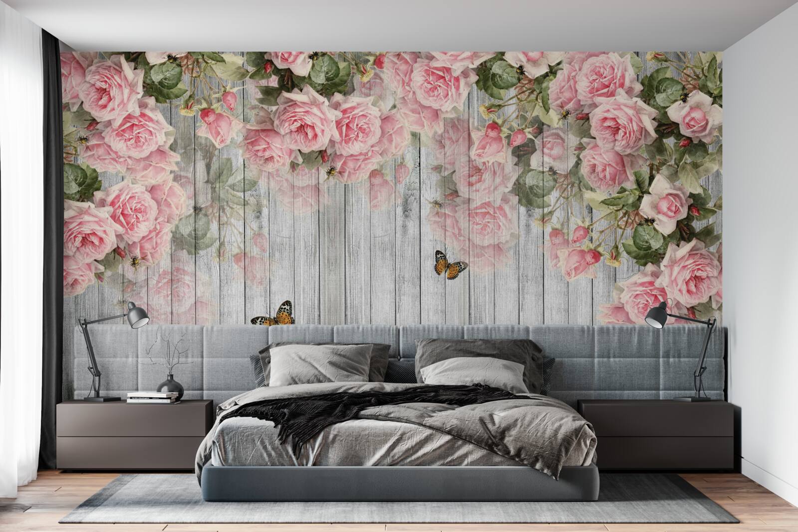 Fototapeten üppige rosa Rosen hängen