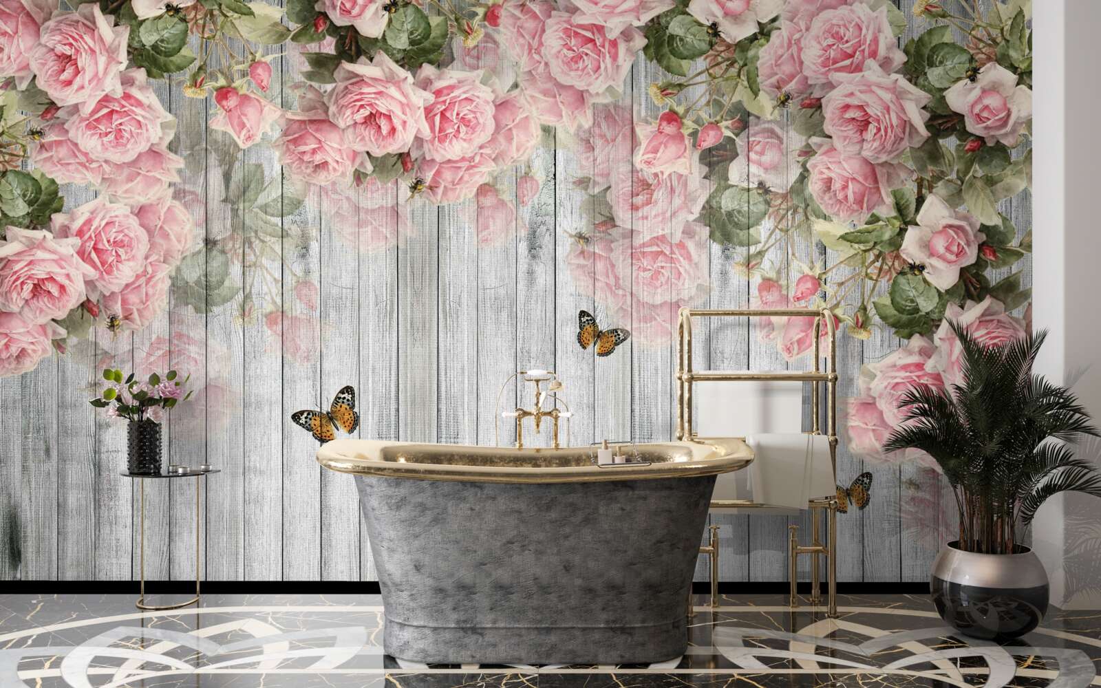 Fototapeten üppige rosa Rosen hängen