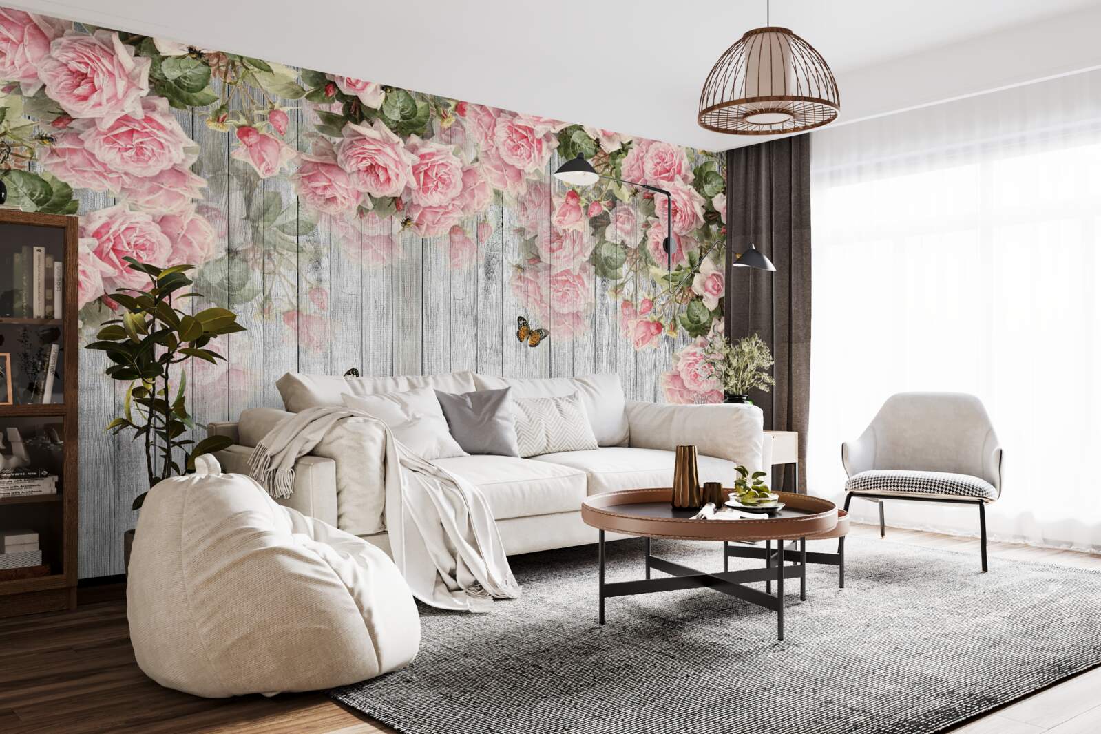 Fototapeten üppige rosa Rosen hängen