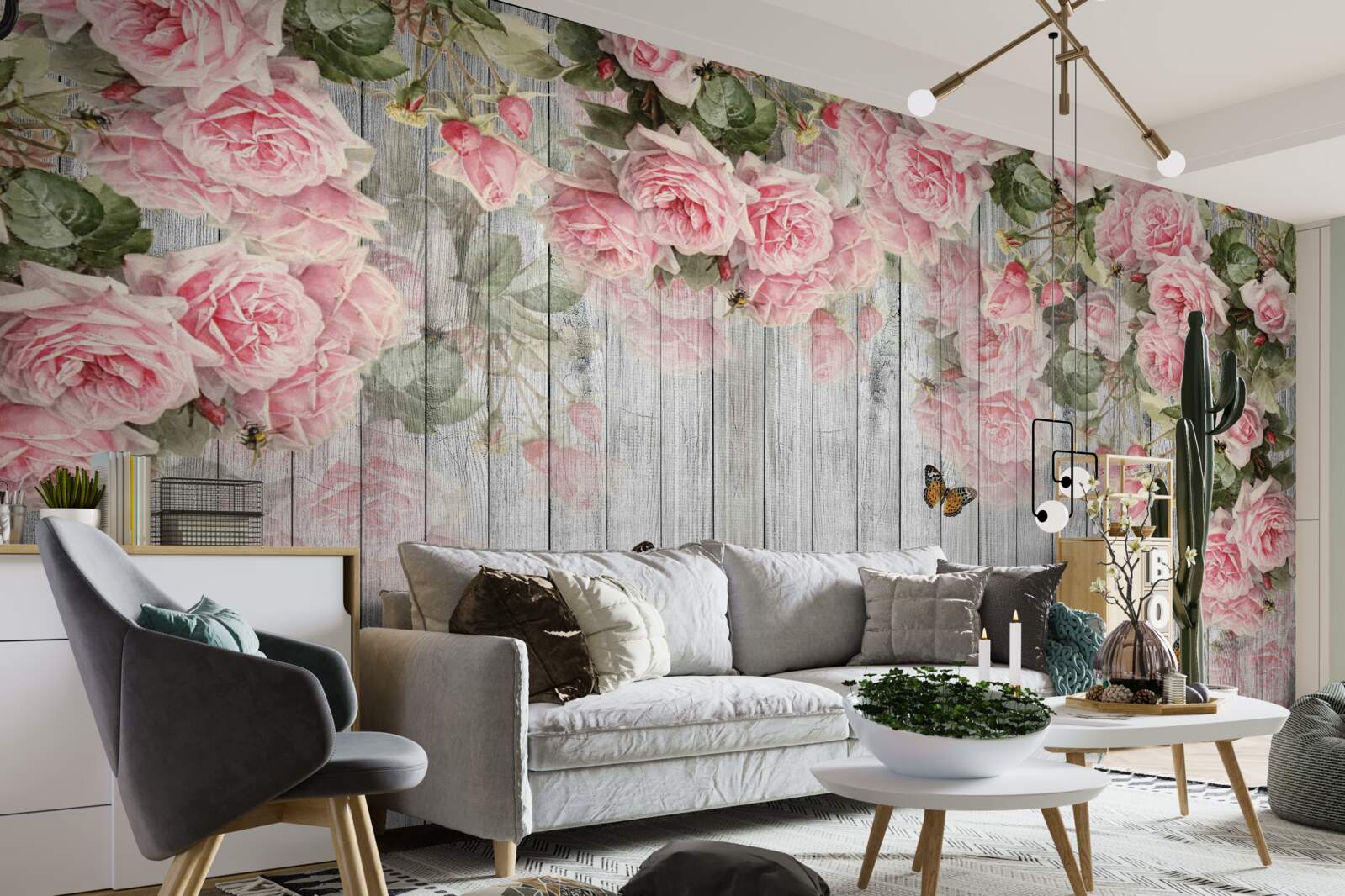 Fototapeten üppige rosa Rosen hängen