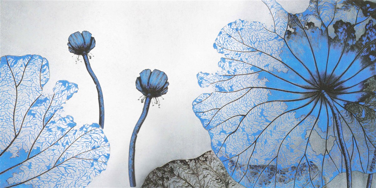 Fototapeten neblige Mohnblumen mit blauen Knospen