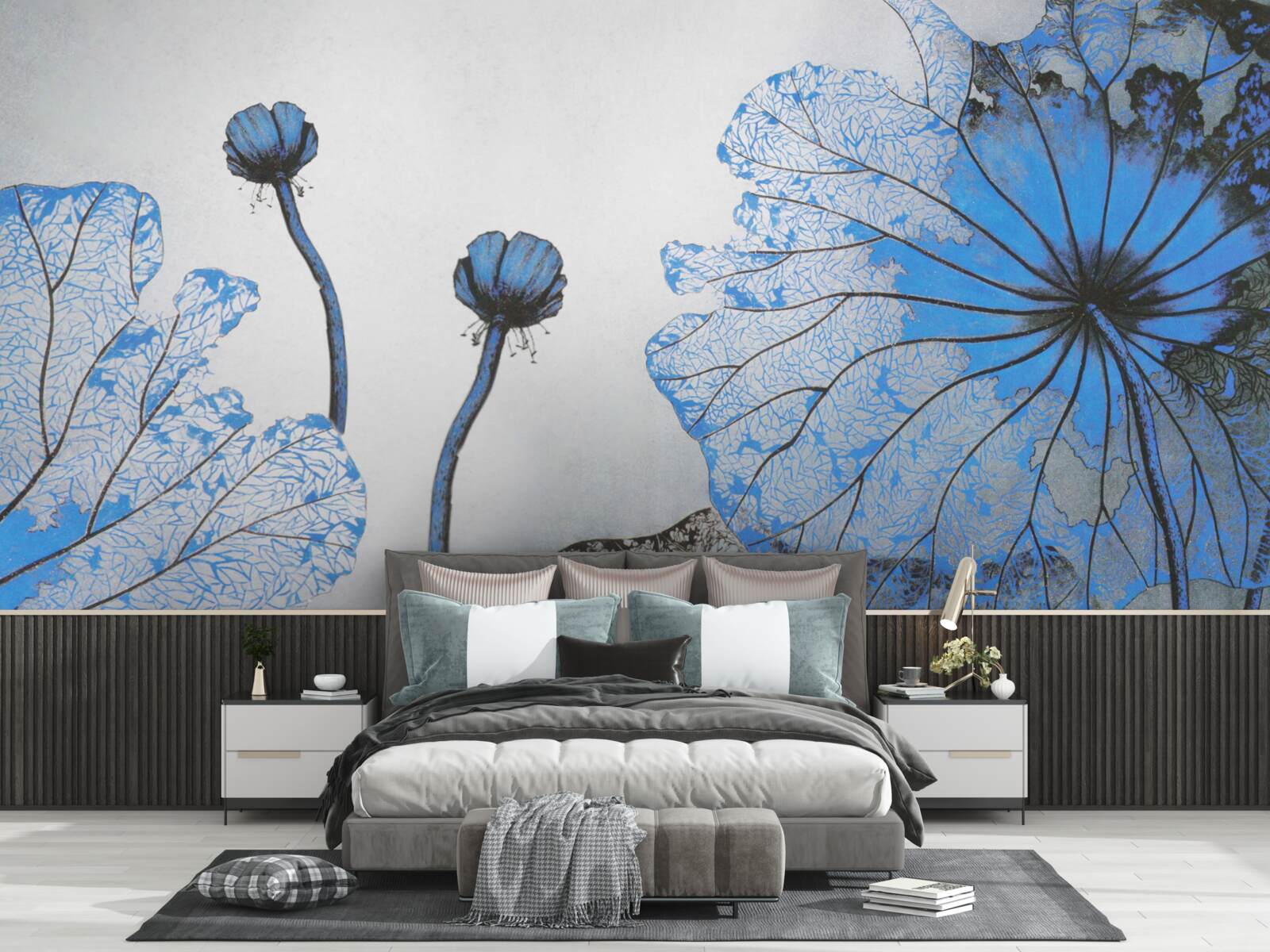 Fototapeten neblige Mohnblumen mit blauen Knospen