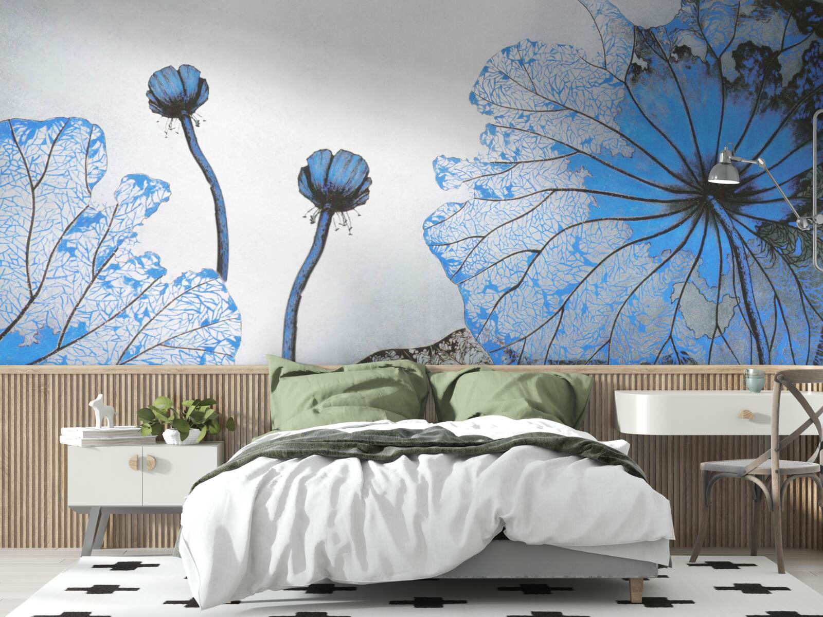 Fototapeten neblige Mohnblumen mit blauen Knospen