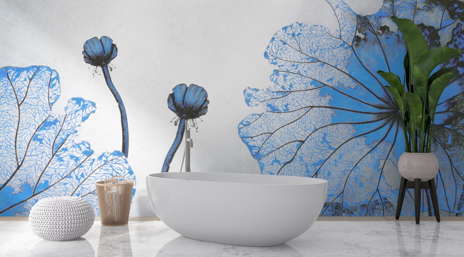 Fototapeten neblige Mohnblumen mit blauen Knospen