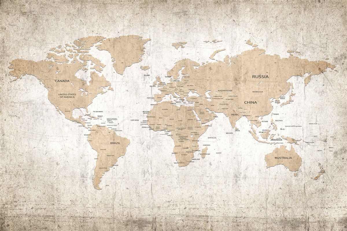 Fototapeten Mittel geografisches Bild der Welt an der Wand