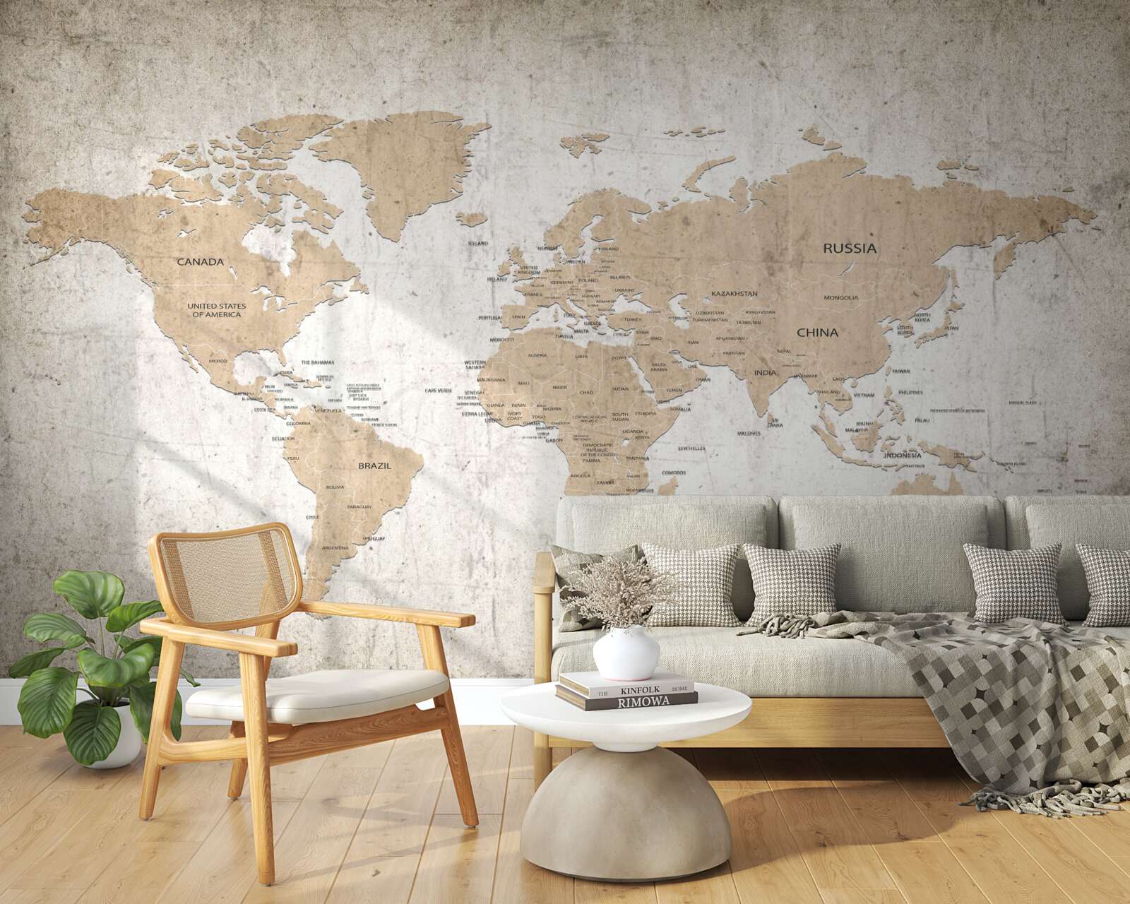 Fototapeten Mittel geografisches Bild der Welt an der Wand
