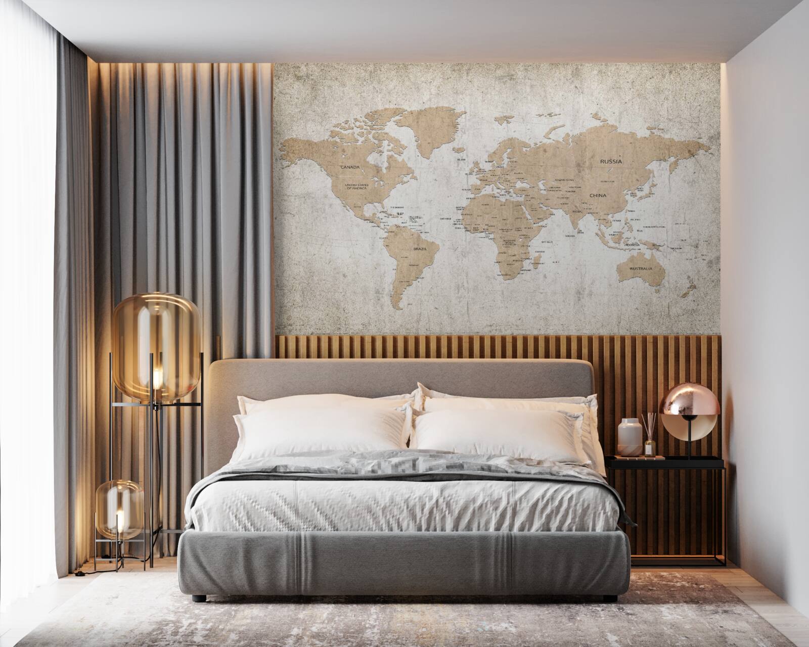 Fototapeten Mittel geografisches Bild der Welt an der Wand