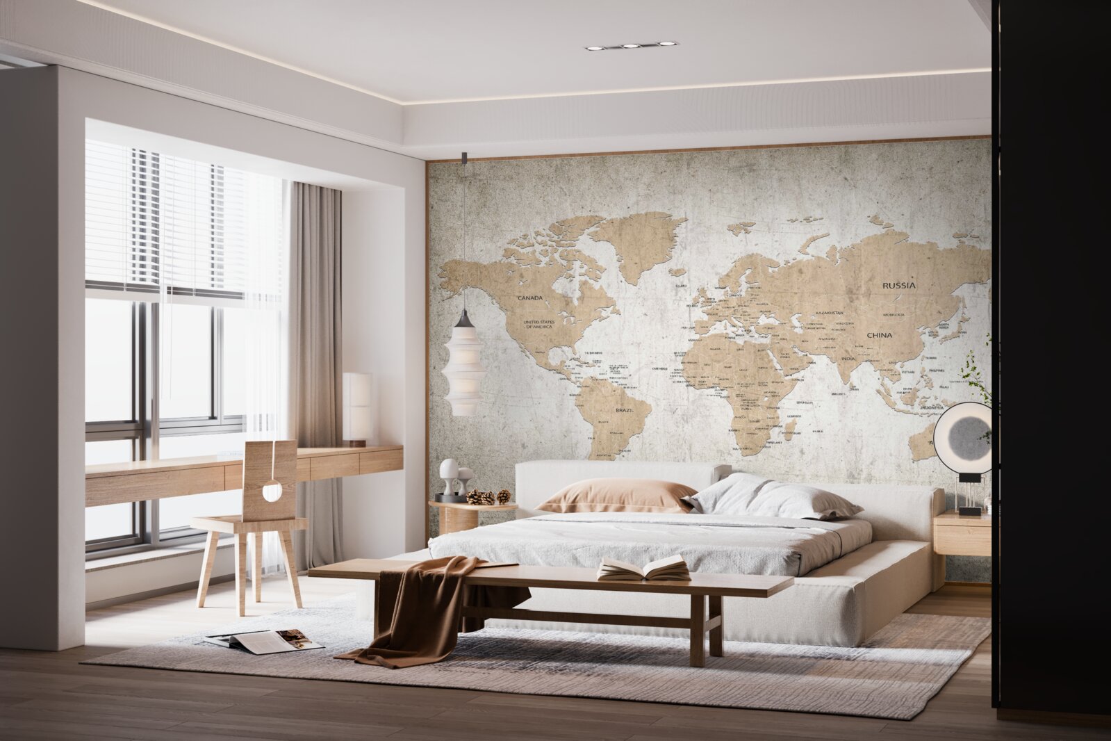 Fototapeten Mittel geografisches Bild der Welt an der Wand