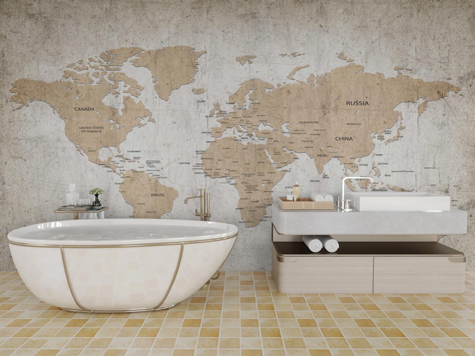 Fototapeten Mittel geografisches Bild der Welt an der Wand
