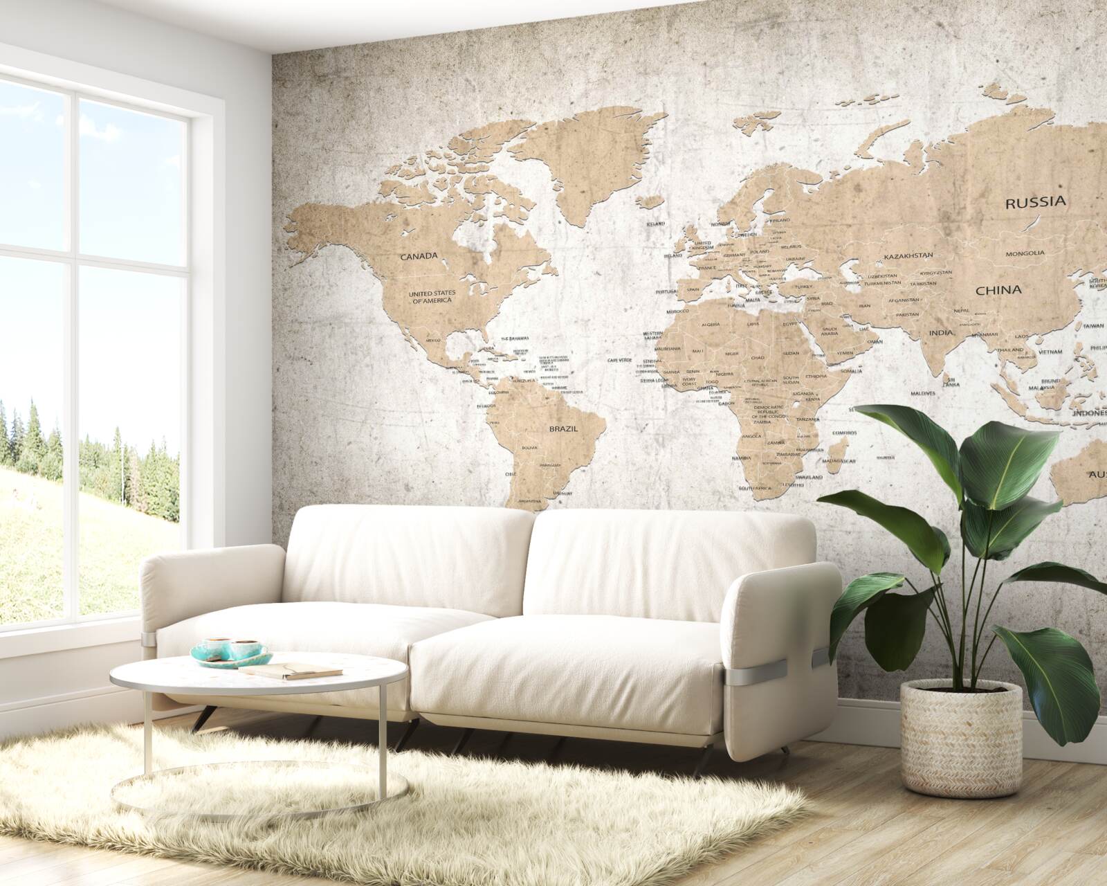 Fototapeten Mittel geografisches Bild der Welt an der Wand