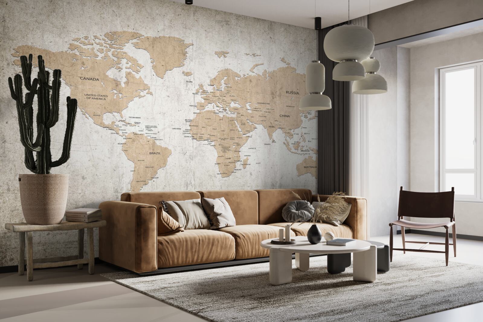 Fototapeten Mittel geografisches Bild der Welt an der Wand