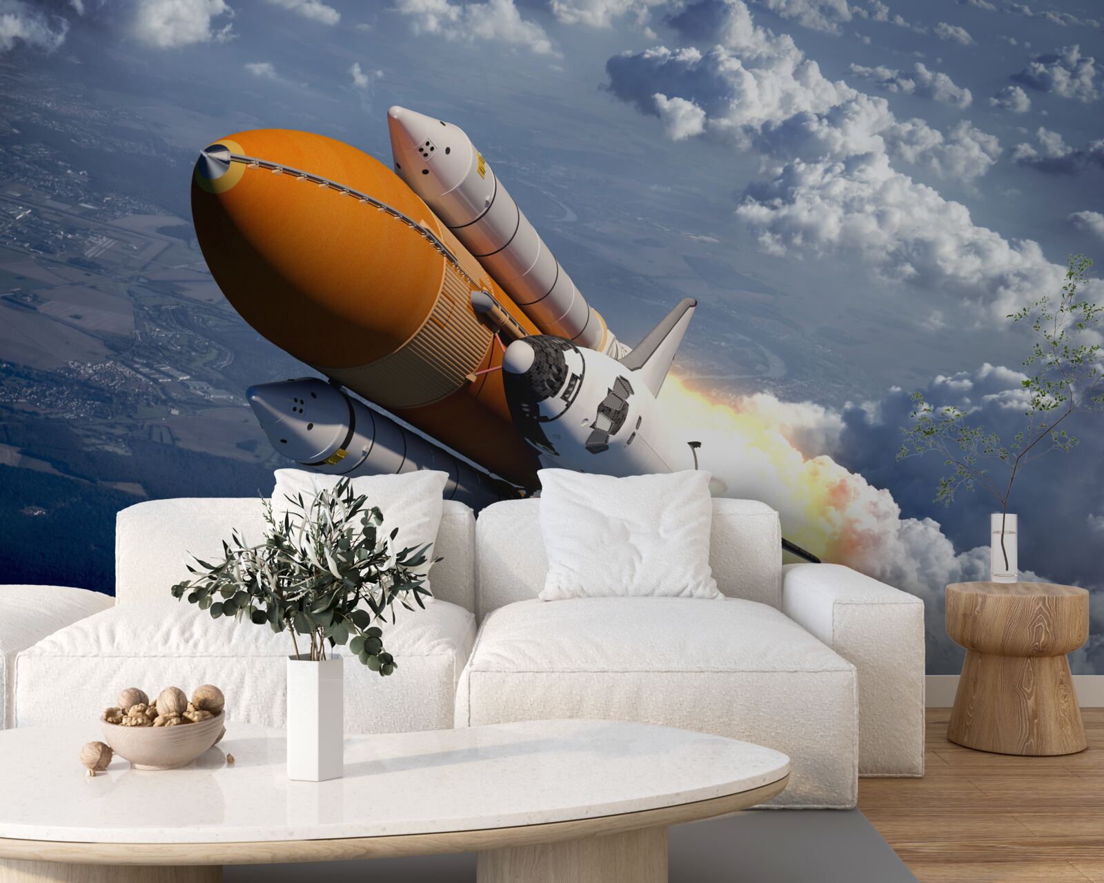 Fototapeten Die Rakete fliegt zwischen den Wolken