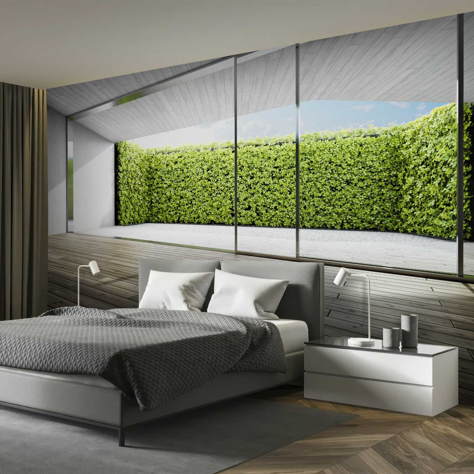 Fototapeten Balkon mit transparenten Wänden mit Blick auf den Garten
