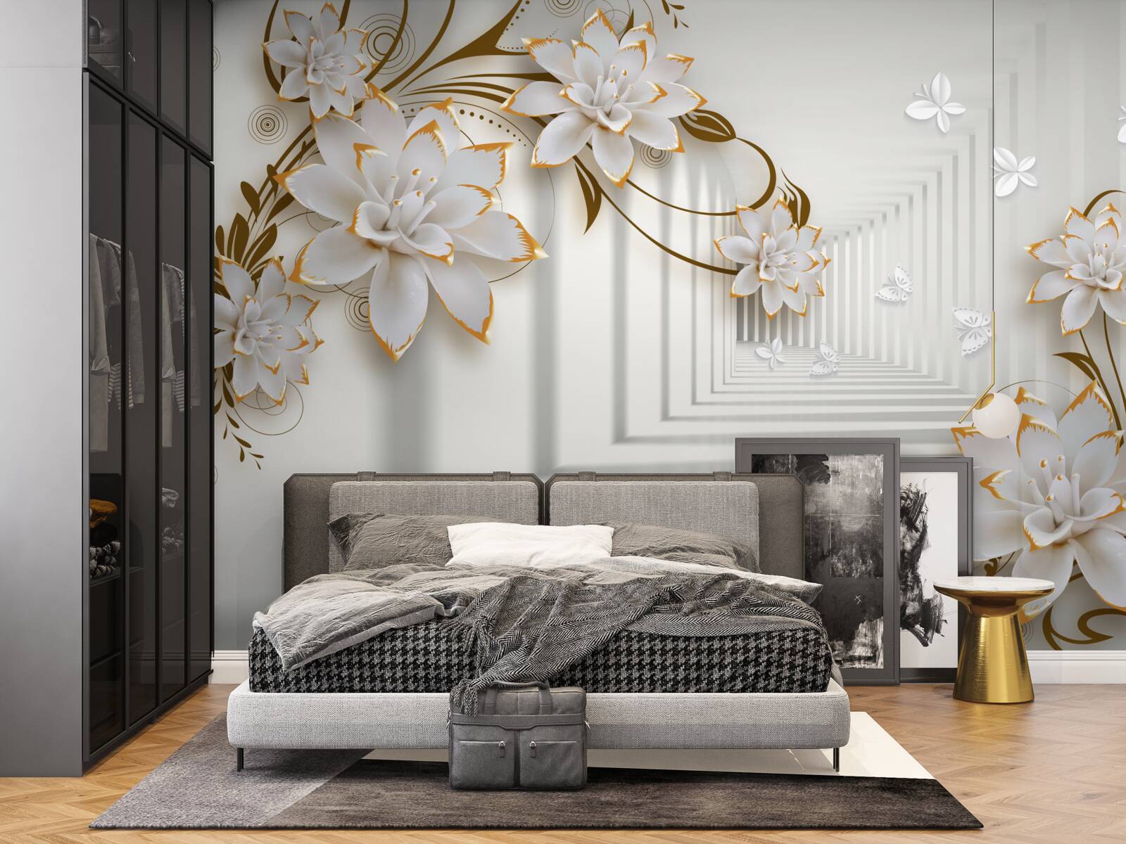 Fototapeten Abstraktionskorridor und Golden Lotus