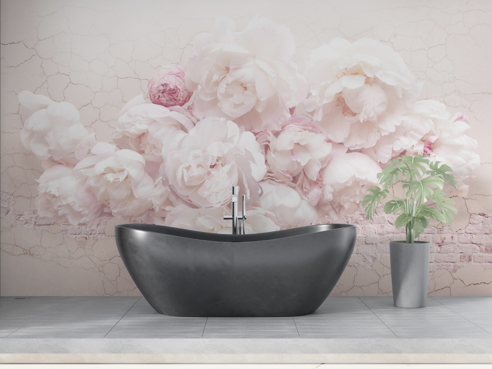 Fototapeten Üppige Boutiquen mit Blumen auf felsigem Hintergrund