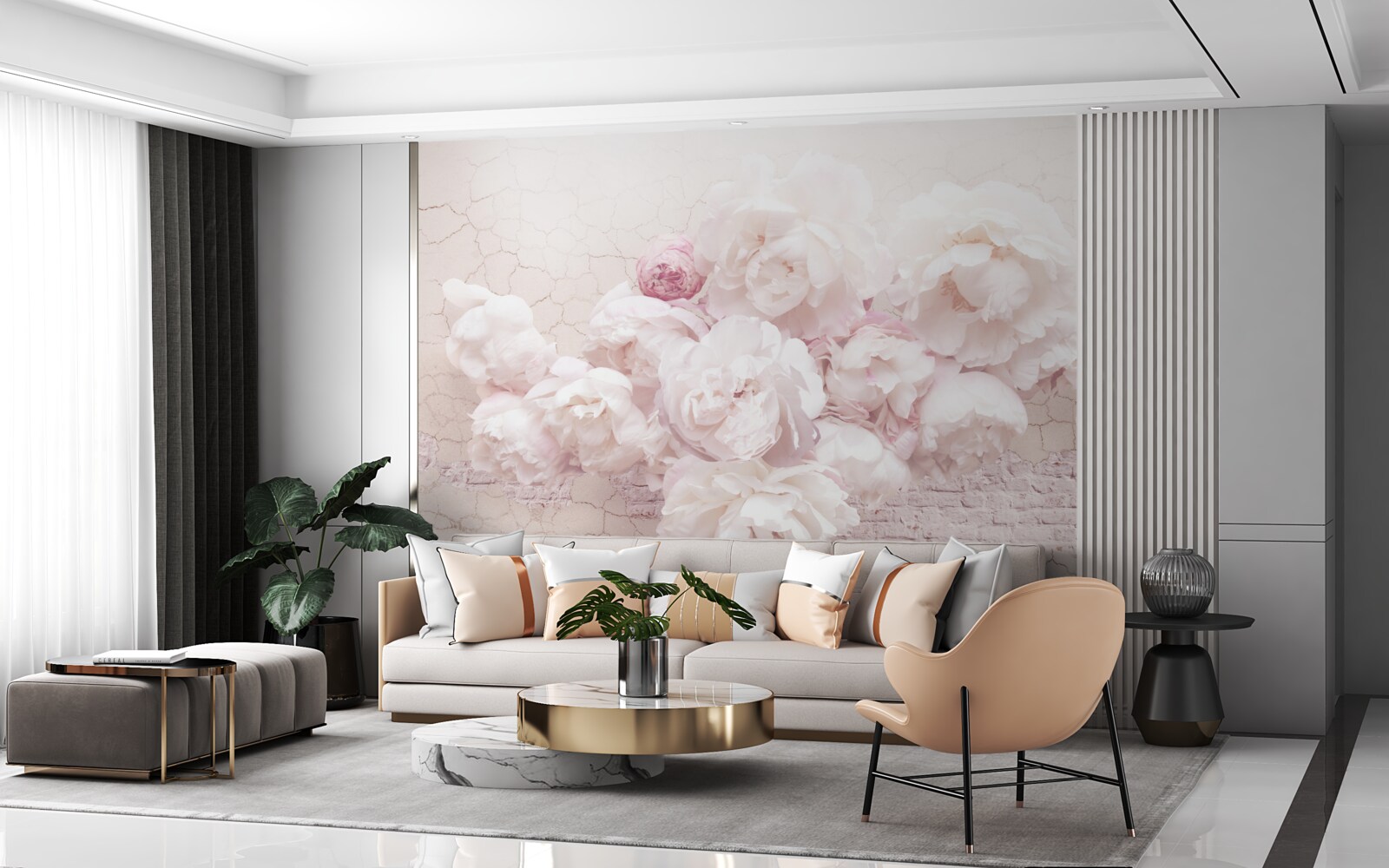 Fototapeten Üppige Boutiquen mit Blumen auf felsigem Hintergrund